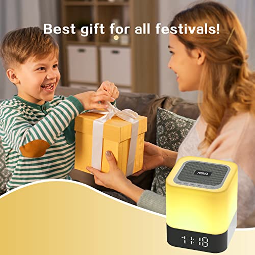 Aisuo Night Light-5 in 1 Bedside Lamp with Bluetooth Speaker,12/24H Digital Calendar Alarm Clock,Touch Control & 4000mAh Battery,Support TF and SD Card,Music Player,Room Decor . by 