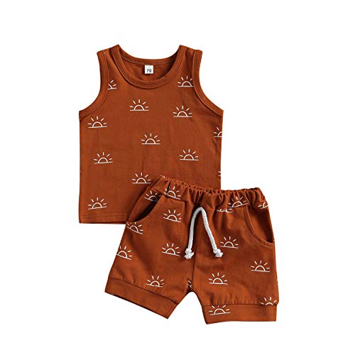 2Pcs Baby Boy Summer Clothes Boho Sunshine Printed Tank Top Shorts Set Brown 18-24 Months from 