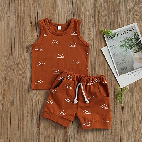 2Pcs Baby Boy Summer Clothes Boho Sunshine Printed Tank Top Shorts Set Brown 18-24 Months from 