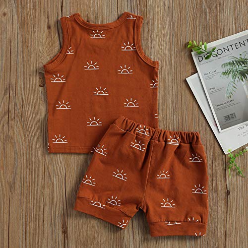 2Pcs Baby Boy Summer Clothes Boho Sunshine Printed Tank Top Shorts Set Brown 18-24 Months from 