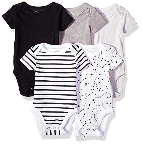 Hanes Ultimate Baby Flexy 5 Pack Short Sleeve Bodysuits, Grey/Black Stripe, 0-6 Months from Hanes