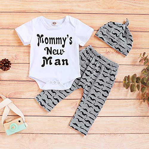 3Pcs Baby Boy Clothes Newborn Infant Bodysuit Summer Cotton Short Sleeve Romper +Pants+Hat Outfits Set (White#1, 0-6 Months) from 