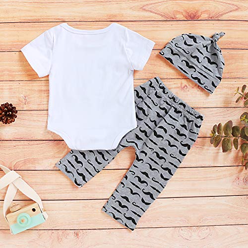 3Pcs Baby Boy Clothes Newborn Infant Bodysuit Summer Cotton Short Sleeve Romper +Pants+Hat Outfits Set (White#1, 0-6 Months) from 