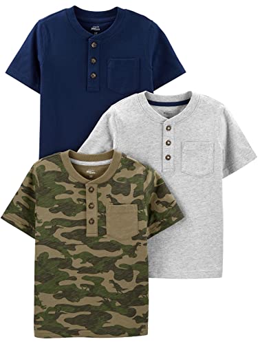 Simple Joys by Carter's Boys' Toddler 3-Pack Short-Sleeve Pocket Henley Tee Shirt, Navy/Heather Grey/Camo, 2T by Simple Joys by Carter's