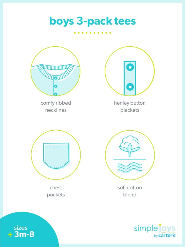 Simple Joys by Carter's Boys' Toddler 3-Pack Short-Sleeve Pocket Henley Tee Shirt, Navy/Heather Grey/Camo, 2T by Simple Joys by Carter's