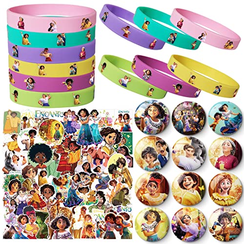 Encanto Party Supplies,74pcs Encanto Party Favors Include 12 Button Pins,12 Bracelets,50 Stickers,Encanto Birthday Party Decorations for Boy and Girls by TOYOYO