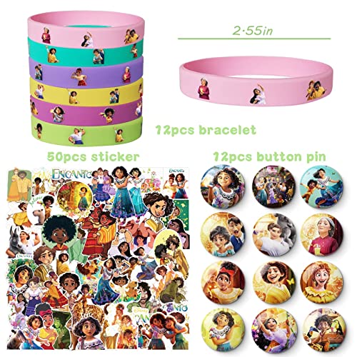 Encanto Party Supplies,74pcs Encanto Party Favors Include 12 Button Pins,12 Bracelets,50 Stickers,Encanto Birthday Party Decorations for Boy and Girls by TOYOYO