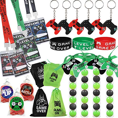 51 Pack Video Game Party Favors Set, Gaming VIP Pass Holder Ticket Candy Tubes Keychain Bracelet Gamer Party Bag for Game Themed Birthday Party Baby Shower Supplies from foci cozi