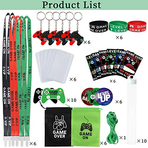 51 Pack Video Game Party Favors Set, Gaming VIP Pass Holder Ticket Candy Tubes Keychain Bracelet Gamer Party Bag for Game Themed Birthday Party Baby Shower Supplies from foci cozi