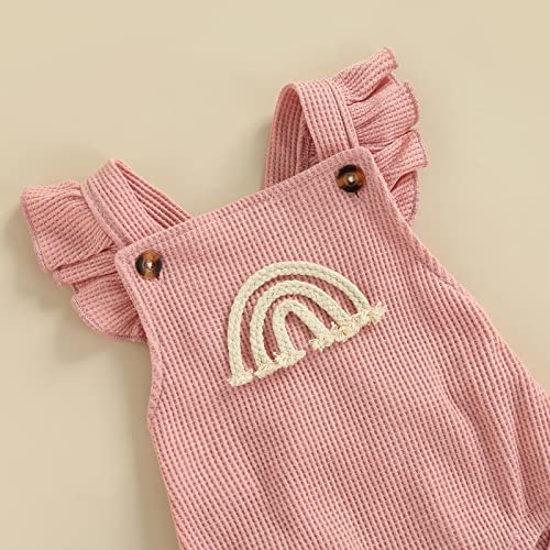 Infant Baby Girl Rainbow Boho Ruffled Sleeveless Rompers Clothes with Headband (Pink , 0-3 Months ) from Douhoow
