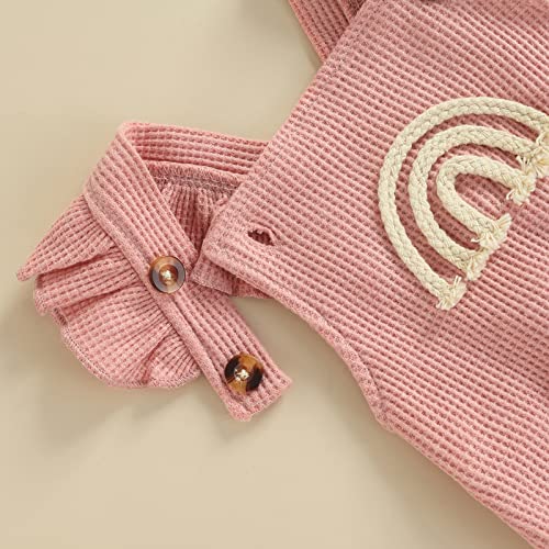 Infant Baby Girl Rainbow Boho Ruffled Sleeveless Rompers Clothes with Headband (Pink , 0-3 Months ) from Douhoow