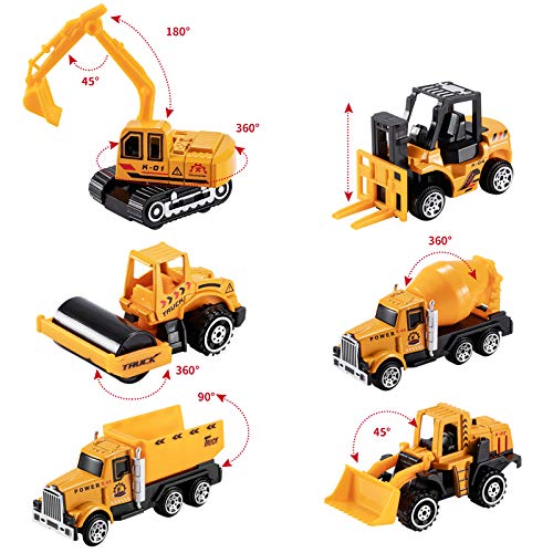 TEMI Diecast Engineering Construction Vehicle Toy Set w/ Play Mat,Truck Carrier,Forklift,Bulldozer,Excavator,Mixer,Dump Truck, Alloy Metal Car Toys Set for 3 4 5 6 Years Old Toddlers Kids Boys & Girls by TEMI
