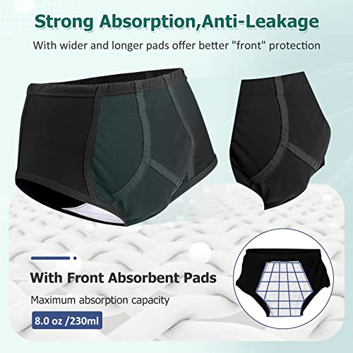 Men's Incontinence Underwear 3-Packs Bladder Control Briefs Washable Urinary Underwear for Men Cotton Incontinence Briefs with Front Absorption Area Incontinence Boxer Briefs by CARE