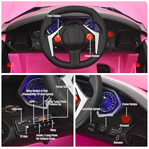 Costzon Ride on Car, 12V Battery Powered Electric Vehicle w/ Manual & Remote Control Modes, LED Lights, Horn, Music, MP3, USB, TF, 3 Speeds, Spring Suspension, Ride on Toy for Boys & Girls (Pink) from Costzon