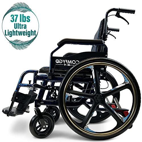 MALISA Premium Wheelchair for Adults, Lightweight Foldable Transport Wheelchairs, Ultralight Folding Wheel Chair, Comfortable Transfer Chair (Blue Design, Special Edition) by SHENZHEN CHITADO TECHNOLOGY CO LTD