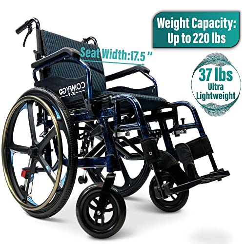 MALISA Premium Wheelchair for Adults, Lightweight Foldable Transport Wheelchairs, Ultralight Folding Wheel Chair, Comfortable Transfer Chair (Blue Design, Special Edition) by SHENZHEN CHITADO TECHNOLOGY CO LTD