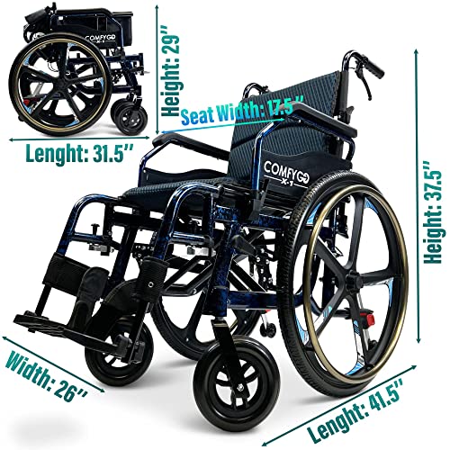 MALISA Premium Wheelchair for Adults, Lightweight Foldable Transport Wheelchairs, Ultralight Folding Wheel Chair, Comfortable Transfer Chair (Blue Design, Special Edition) by SHENZHEN CHITADO TECHNOLOGY CO LTD