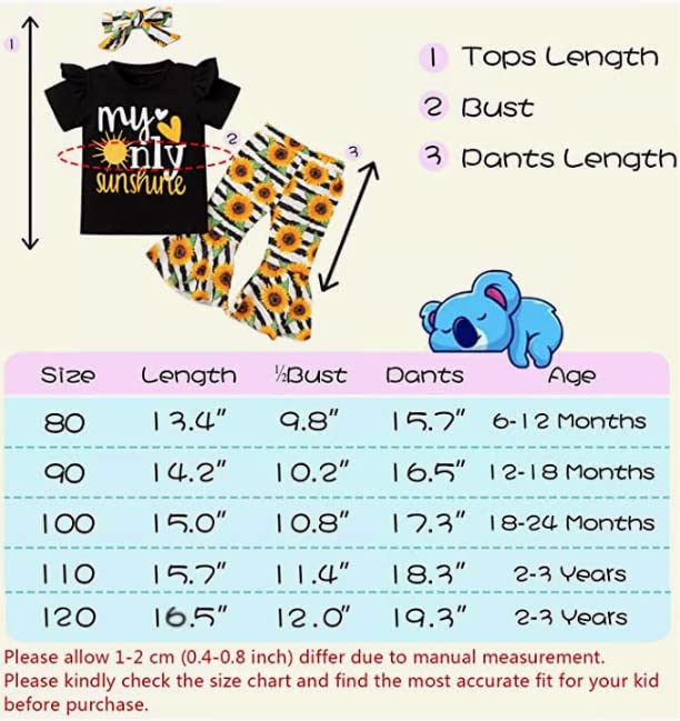 Toddler Baby Girl Clothes Set My Only Sunshine Cute Ruffle Short Sleeve Top Sunflower Flared Pants Summer Baby Girl Outfits 12-18Months by 