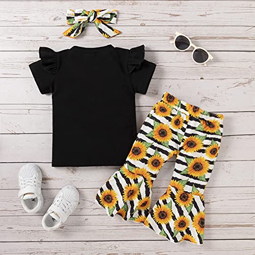 Toddler Baby Girl Clothes Set My Only Sunshine Cute Ruffle Short Sleeve Top Sunflower Flared Pants Summer Baby Girl Outfits 12-18Months by 