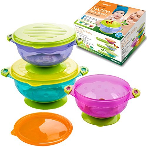 Baby Bowls and Matching Lids - Suction Cup Bowls for Babies, Toddlers & Infants - Set of 3 Sizes - 6 Pieces by Babie B