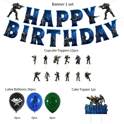 Chieftain game Birthday Party Supplieschief Decorations include Cake Topper, Cupcake Toppers, Banner, Balloons.Perfect for boys' game themed birthday party supplies by XIAOHUANXIONG