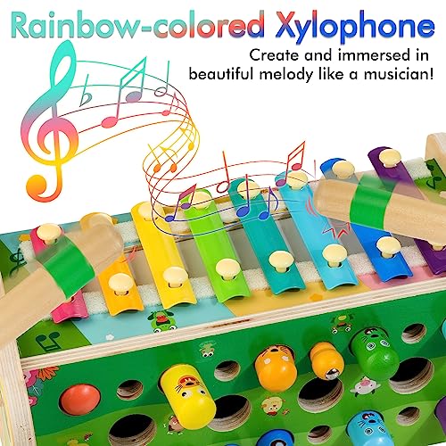 6 in 1 Wooden Montessori Toys for 1 Year Old Whack a Mole Game Hammering Pounding Toy with Xylophone Carrot Harvest Game Learning Developmental Toys Toddler Activities Gift Ages 1 2 3 4 by ShenZhen MaxLink Century Technology Co.,Ltd