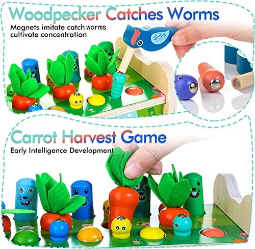 6 in 1 Wooden Montessori Toys for 1 Year Old Whack a Mole Game Hammering Pounding Toy with Xylophone Carrot Harvest Game Learning Developmental Toys Toddler Activities Gift Ages 1 2 3 4 by ShenZhen MaxLink Century Technology Co.,Ltd