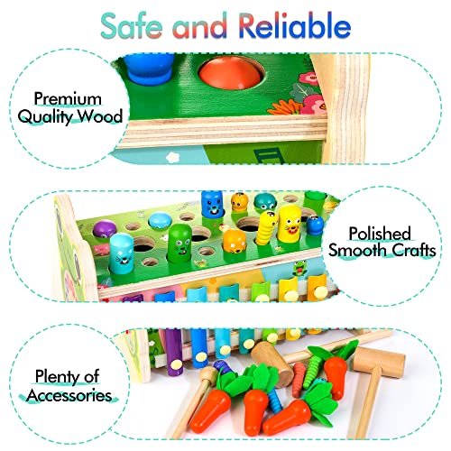 6 in 1 Wooden Montessori Toys for 1 Year Old Whack a Mole Game Hammering Pounding Toy with Xylophone Carrot Harvest Game Learning Developmental Toys Toddler Activities Gift Ages 1 2 3 4 by ShenZhen MaxLink Century Technology Co.,Ltd
