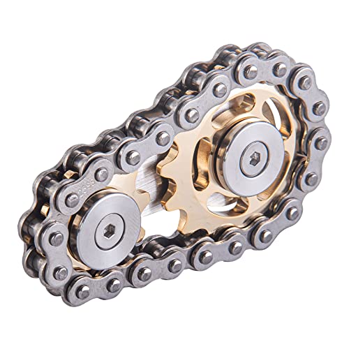 Bike Chain Gear Fidget Spinner, Metal Sprocket Chain Fidget Toy, Stress Anxiety Relief Fidget Toy, Focus Finger Spinning Toy, Stainless Steel Sensory Bearings EDC Novelty Toy, Golden Plating Sprocket by EastZhen