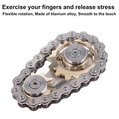 Bike Chain Gear Fidget Spinner, Metal Sprocket Chain Fidget Toy, Stress Anxiety Relief Fidget Toy, Focus Finger Spinning Toy, Stainless Steel Sensory Bearings EDC Novelty Toy, Golden Plating Sprocket by EastZhen