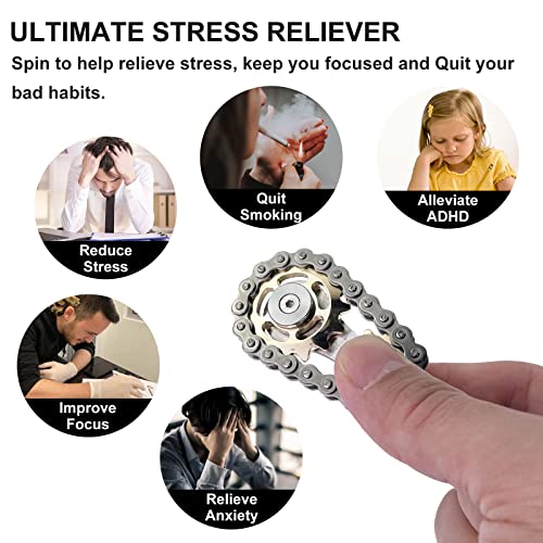 Bike Chain Gear Fidget Spinner, Metal Sprocket Chain Fidget Toy, Stress Anxiety Relief Fidget Toy, Focus Finger Spinning Toy, Stainless Steel Sensory Bearings EDC Novelty Toy, Golden Plating Sprocket by EastZhen