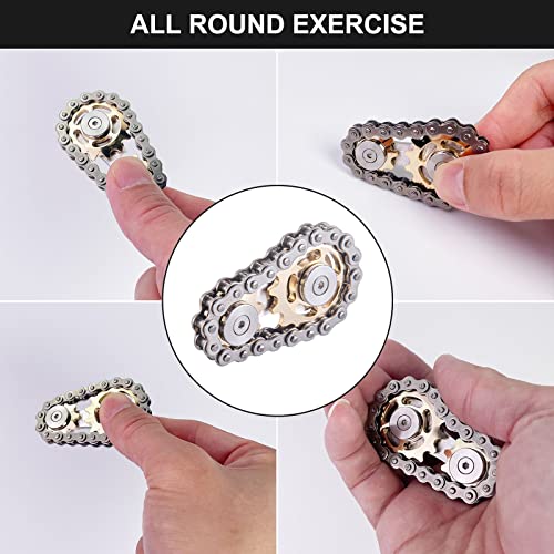Bike Chain Gear Fidget Spinner, Metal Sprocket Chain Fidget Toy, Stress Anxiety Relief Fidget Toy, Focus Finger Spinning Toy, Stainless Steel Sensory Bearings EDC Novelty Toy, Golden Plating Sprocket by EastZhen