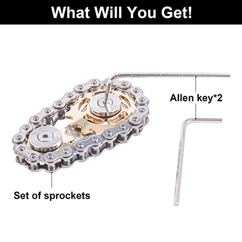 Bike Chain Gear Fidget Spinner, Metal Sprocket Chain Fidget Toy, Stress Anxiety Relief Fidget Toy, Focus Finger Spinning Toy, Stainless Steel Sensory Bearings EDC Novelty Toy, Golden Plating Sprocket by EastZhen