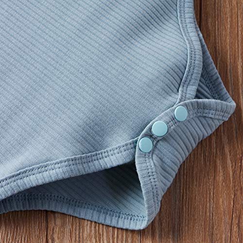 Meiweileya Newborn Baby Boy Girls Clothes Solid Ribbed Short Sleeve Romper Shorts Set Summer Outfits (Dark Blue, 0-3 Months) by Meiweileya