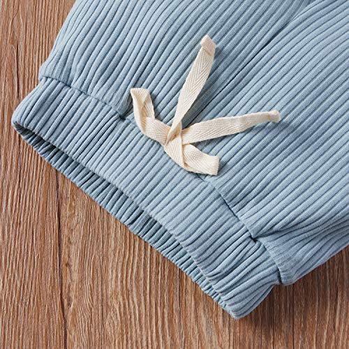 Meiweileya Newborn Baby Boy Girls Clothes Solid Ribbed Short Sleeve Romper Shorts Set Summer Outfits (Dark Blue, 0-3 Months) by Meiweileya