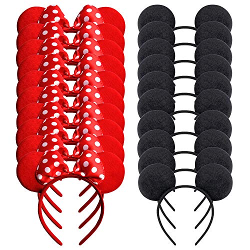 NEWTGAN 20 PCS Mouse Ears Headbands for Birthday Party Theme Park Costume Play Celebration for Boys and Girls (Red,Black) by NEWTGAN