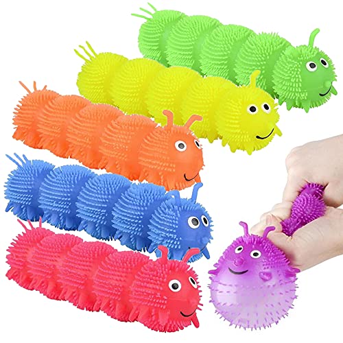 ArtCreativity Puffer Caterpillars, Set of 6, Squeeze Toys for Children in 6 Bright Colors, Kidsâ Stress Relief Toys for Satisfying Sensory Feedback, Animal Party Decorations and Goodie Bag Fillers from ArtCreativity
