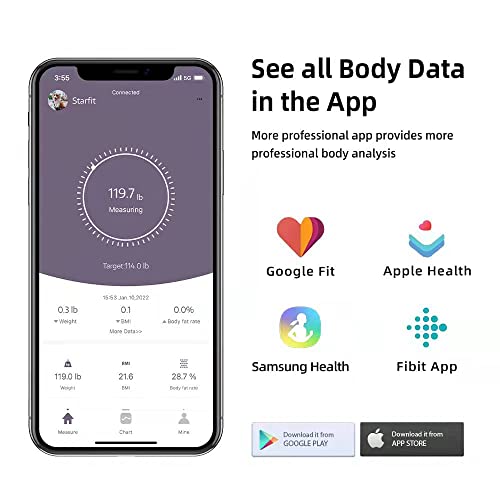 RunSTAR Smart Scale for Body Weight, Digital Bathroom Scale BMI Weighing Body Fat Scale, Body Composition Monitor Health Analyzer with Smartphone App, 400 lbs - Black from Runstar