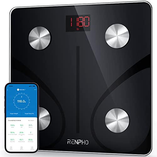 RENPHO Smart Scale for Body Weight, Digital Bathroom Scale BMI Weighing Bluetooth Body Fat Scale, Body Composition Monitor Health Analyzer with Smartphone App, 400 lbs - Black from RENPHO