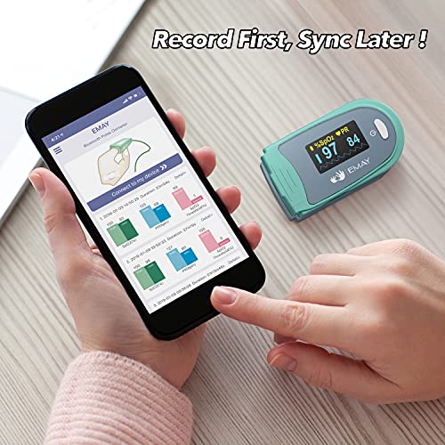 EMAY Sleep Oxygen Saturation Monitor | Records Oxygen & Heart Rate Continuously | Provides Granular Data, Overnight Report and CSV File | Comes with iOS/Android App by EMAY