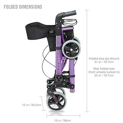 HealthSmart Walker Rollator with Seat and Backrest, Adjustable Handle Height, Removable Storage Bag and a Durable Lightweight Frame That Easily Folds While Supporting up to 300 pounds, Purple by HealthSmart