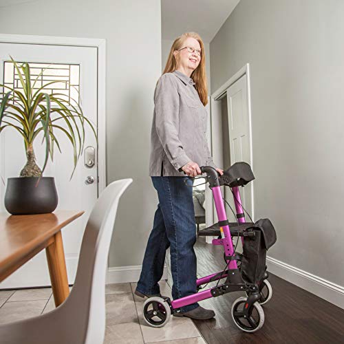 HealthSmart Walker Rollator with Seat and Backrest, Adjustable Handle Height, Removable Storage Bag and a Durable Lightweight Frame That Easily Folds While Supporting up to 300 pounds, Purple by HealthSmart