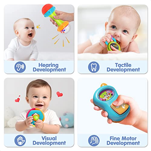 iPlay, iLearn 10pcs Baby Rattle Toys, Infant Shaker, Teether, Grab and Spin Rattles, Musical Toy Set, Early Educational, Newborn Baby Gifts for 0, 3, 6, 9, 12 Months, Girls, Boys by iPlay, iLearn