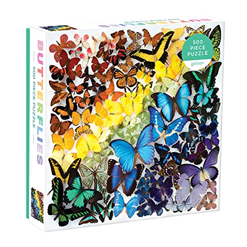 Galison Rainbow Butterflies Jigsaw Puzzle, 500 Pieces, 20âx20â â Features an Array of Butterflies in a Mesmerizing Rainbow of Color â Challenging, Perfect for Family Fun â Fun Indoor Activity from Galison