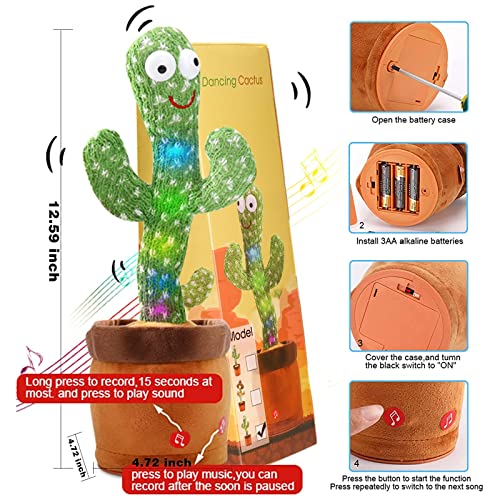 Emoin Dancing Cactus Repeats What You Say,Electronic Plush Toy with Lighting,Singing Cactus Recording and Repeat Your Words for Education Toys,Singing Cactus Toy, Cactus Plush Toy for Decor from Emoin