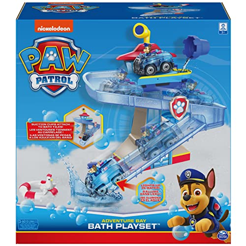 Paw Patrol, Adventure Bay Bath Playset with Light-up Chase Vehicle, Bath Toy for Kids Aged 3 and up from Spin Master