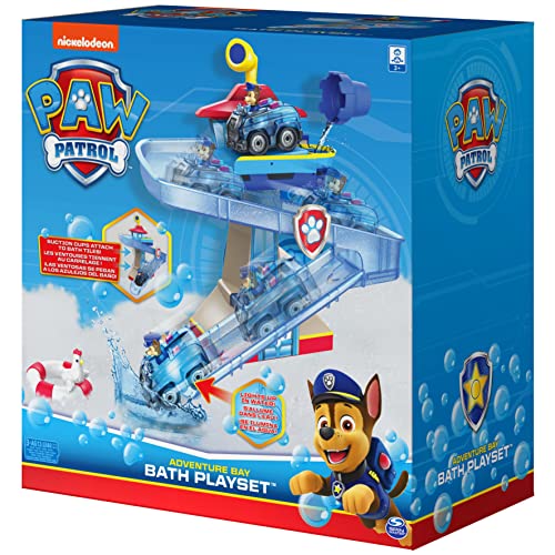 Paw Patrol, Adventure Bay Bath Playset with Light-up Chase Vehicle, Bath Toy for Kids Aged 3 and up from Spin Master
