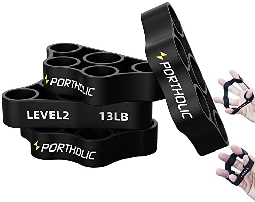 (4 Pack) Hand Grip Strengthener Trainer Kit Forearm Therapy Workout Grip Grip Ring, Finger Exerciser, Hand Exerciser & Stress Relief Grip Ball for Strength by PORTHOLIC