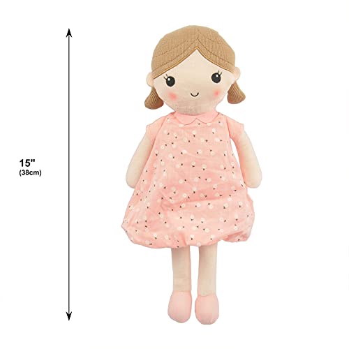 Linzy Toys, Soft Plush Light Pink Blue Emily Rag Doll for Girl, 15" My First Rag Doll, MuÃ±ecas de Trapo para NiÃ±a, , Embroidered Face, Safe for All Ages (89835) by Linzy Toys Inc