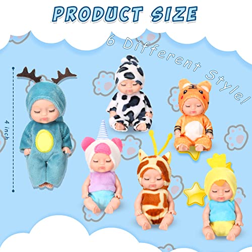 6 Pcs 4 Inch Mini Reborn Baby Dolls Lifelike Realistic Baby Doll Handmade Mini Dolls with Animal Clothes for Girls Boys Toddlers Kids Birthday Gifts by Leitee